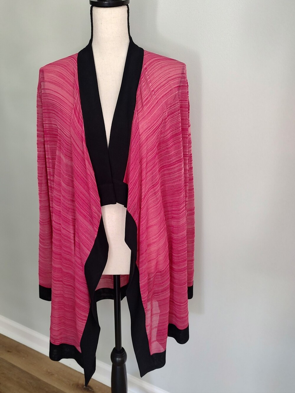 NWT Misook Cardigan Semi-Sheer Drape Pink With Black Size S